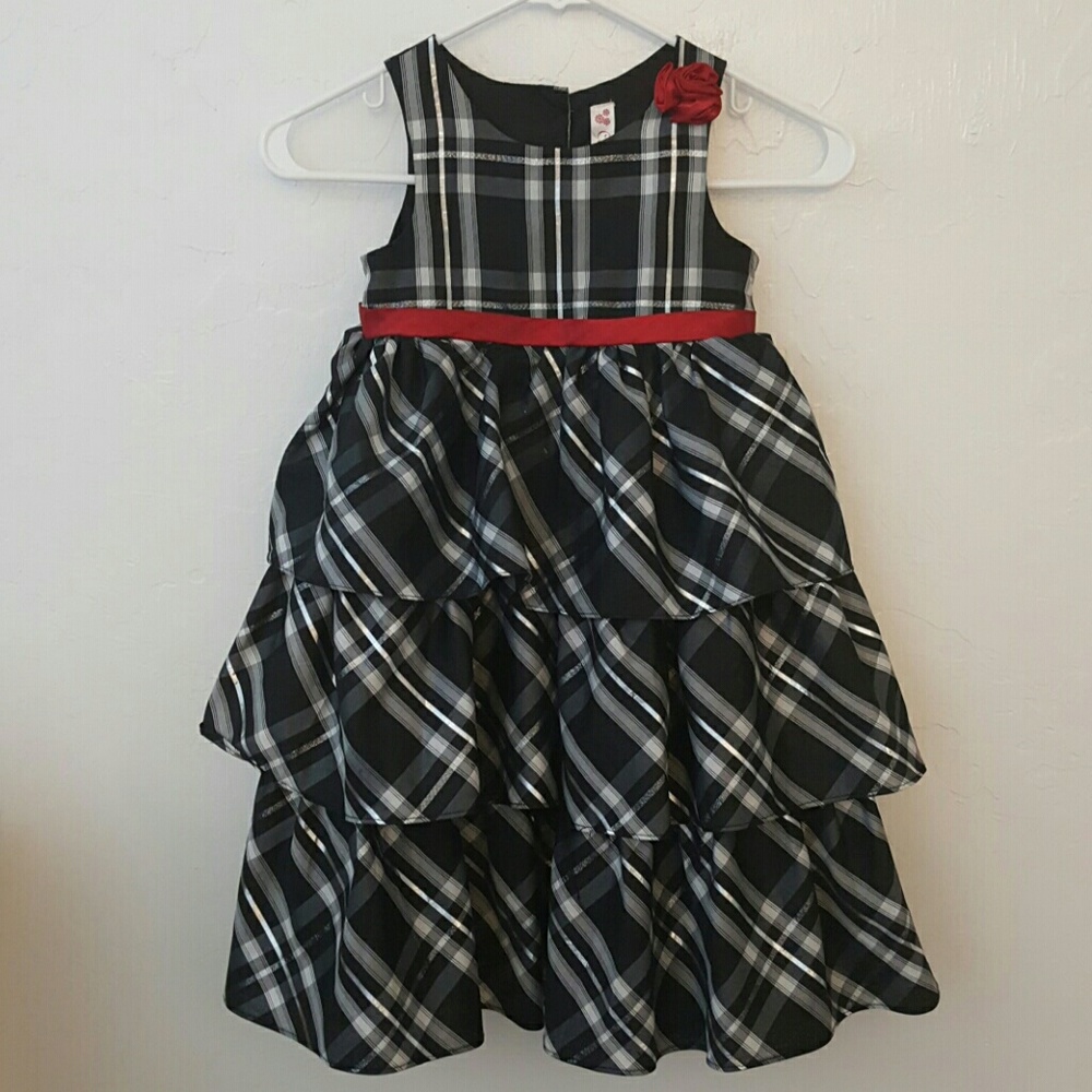 Cherokee Girls Black Gray Red Silver Print Casual Dress Short Sleeve Size 5T